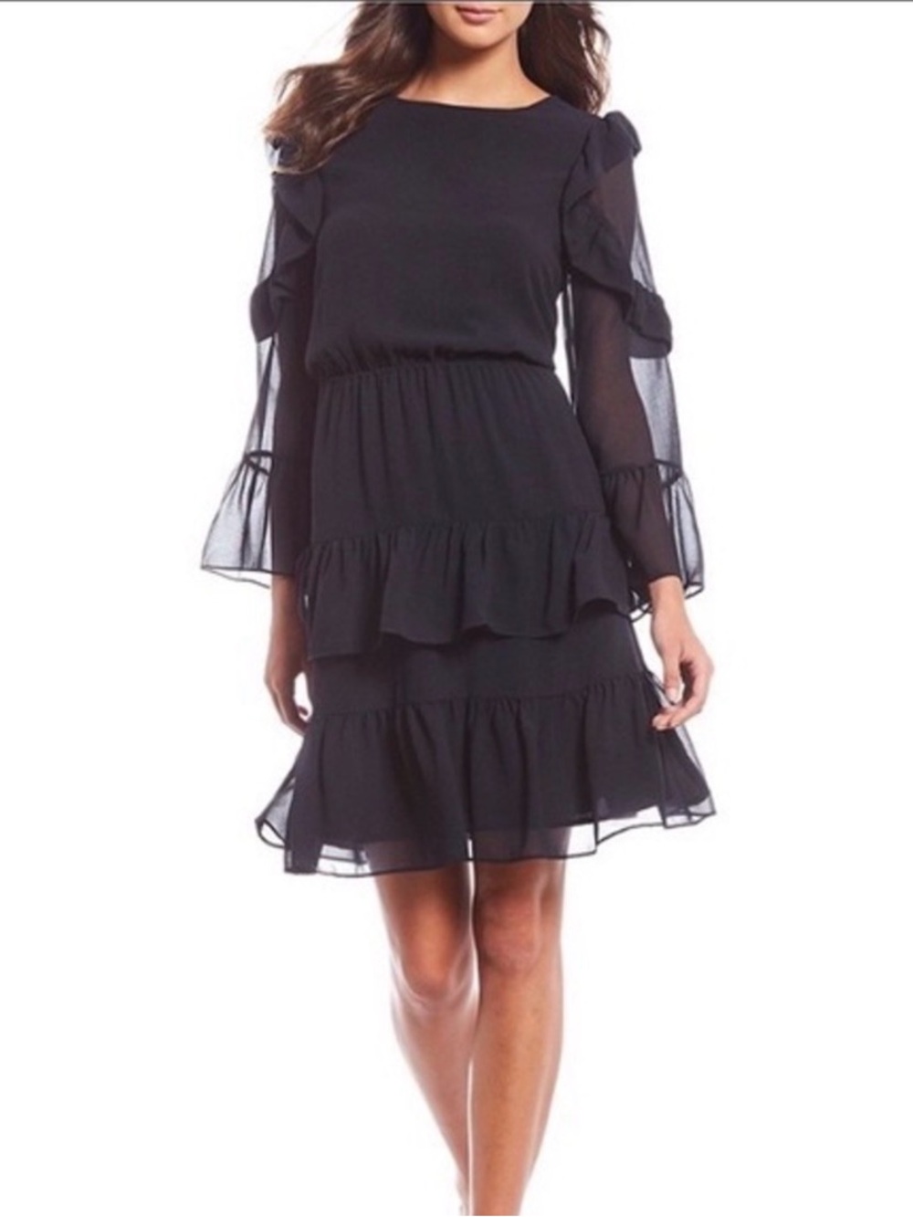 NWT$99 GIBSON LATIMER navy ruffle dress M